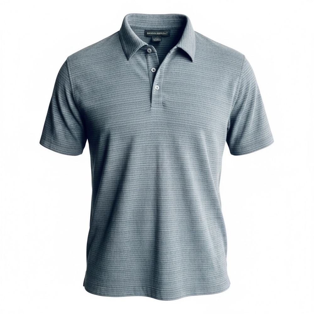 Banana Republic Striped Blue Gray Short Sleeved Polo Shirt Mens Size Large
